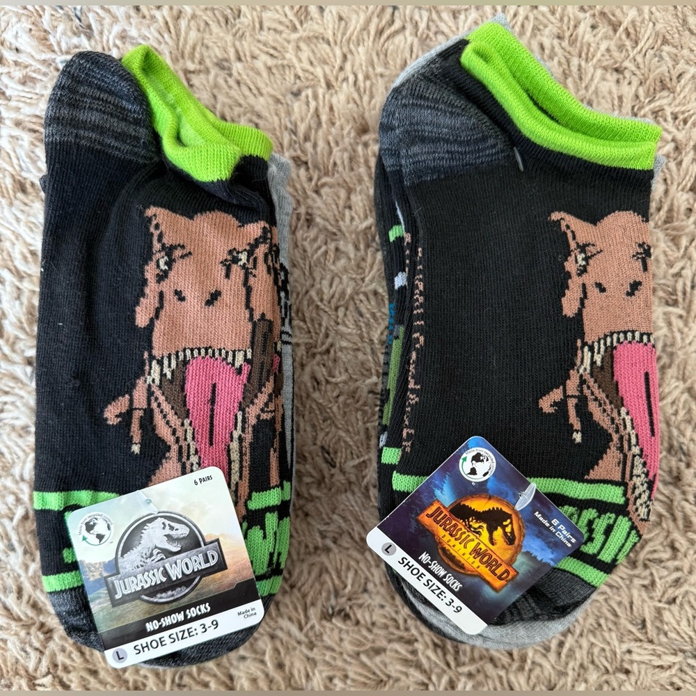 Jurassic World Boys No-Show Socks (2) 6-Packs  Shoe Size: 3-9